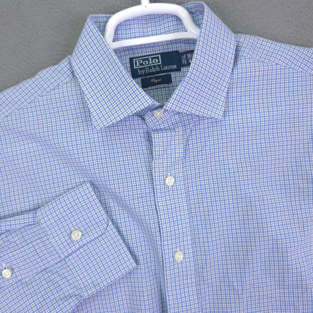 Polo Ralph Lauren Shirt Regent Fit Blue Gingham Check 16.5 L Cotton Dress Shirt